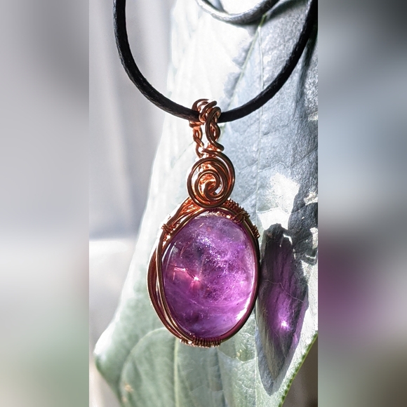 Artisan Amethyst Copper Wrapped Pendant Necklace - Picture 1 of 14